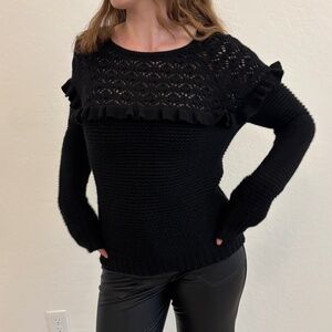 Autumn Cashmere  sweater with open-knit details , Black, Small